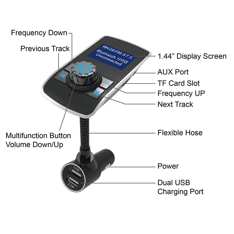 KORSEED 1,4 дюймов Автомобильный Bluetooth комплект fm-передатчик модулятор беспроводной аудио громкой связи Carkit MP3 плеер TF U диск AUX USB зарядное устройство