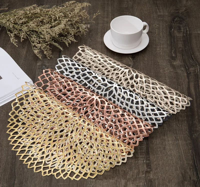 

Placemat For Dining Table PVC Plastic Hollow Insulation Round Baroque Mediterranean Coaster Pads Table Bowl Mats Home Decor