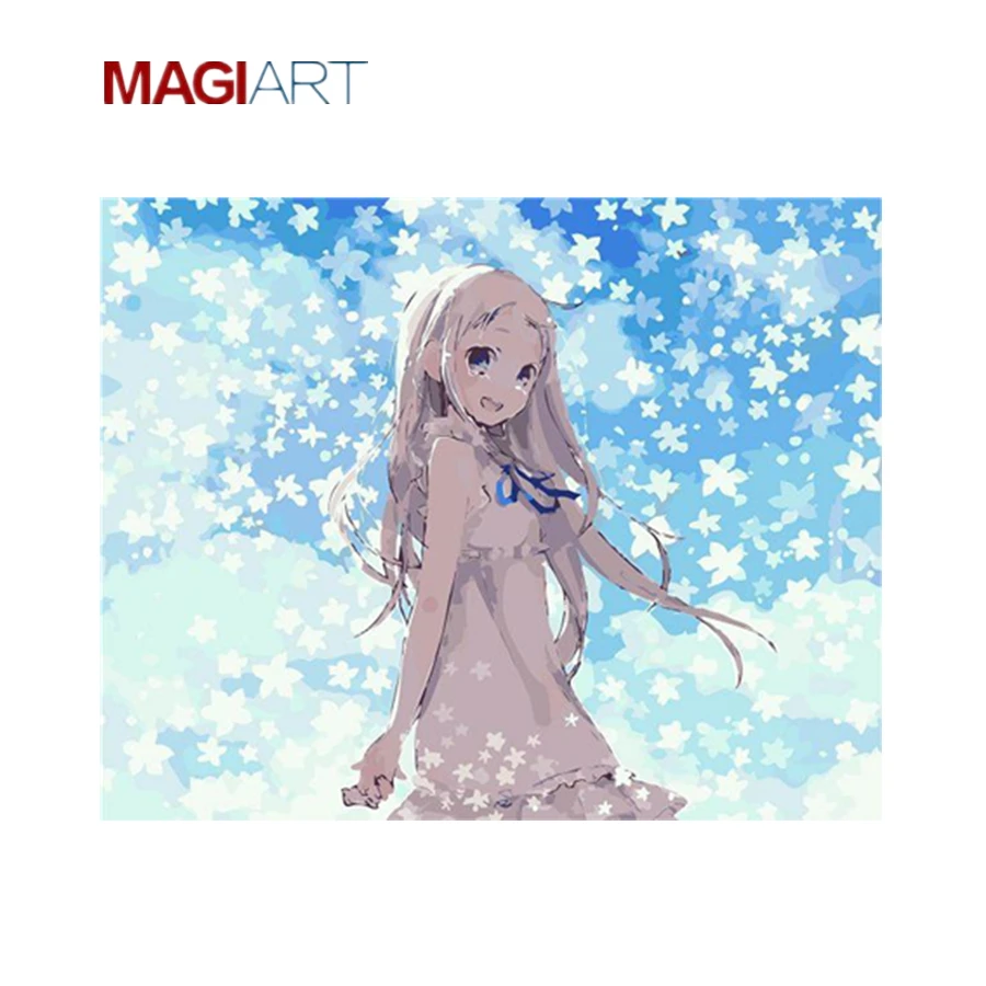 Painting by numbers on canvas,Anime girl DMC001,DIY paint by number