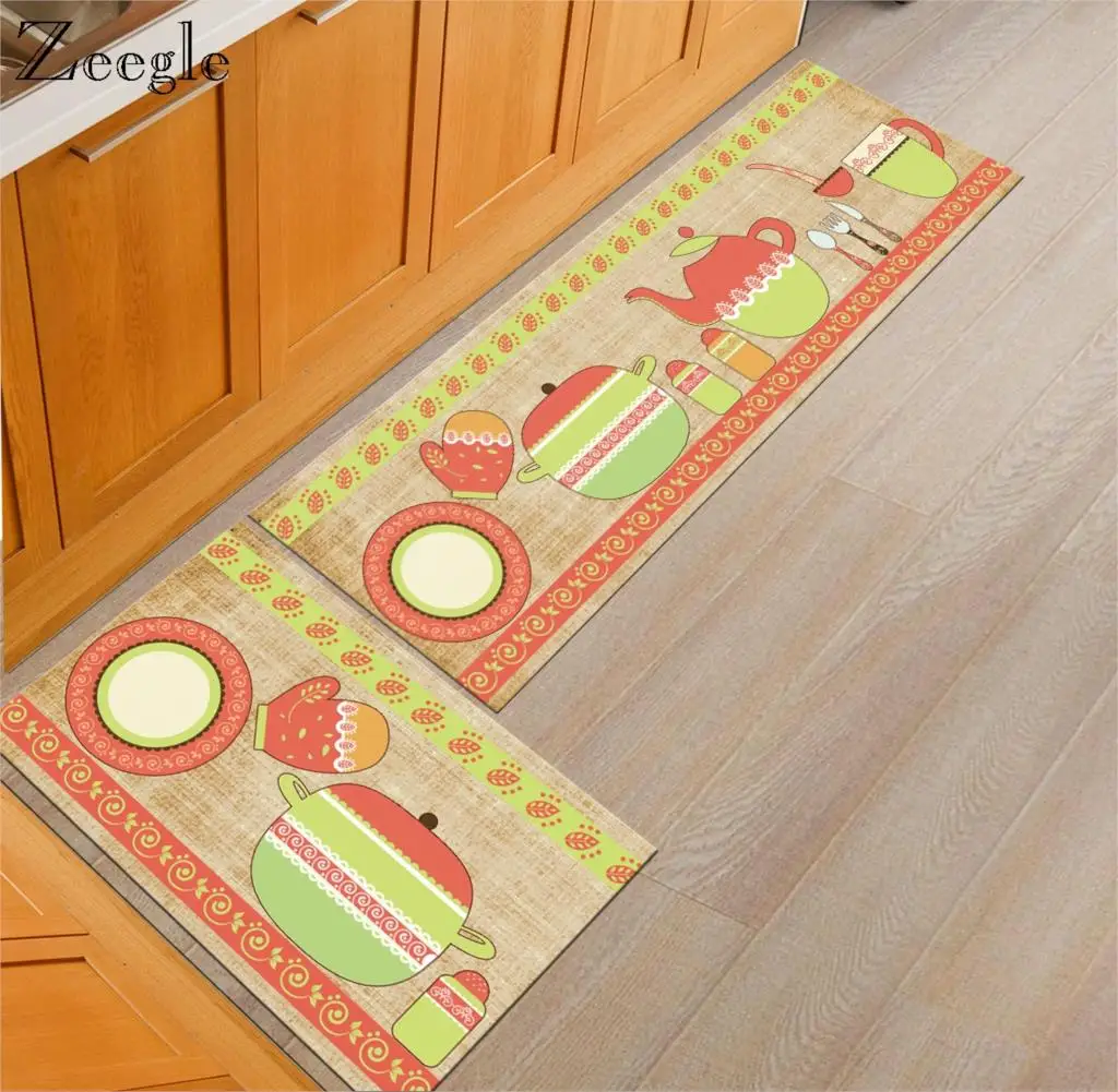 Zeegle Cooking Utensil Printed Kitchen Carpet Anti-slip Coffee Table Floor Mats Home Dinging Room Area Rug Kitchen Floor Mats