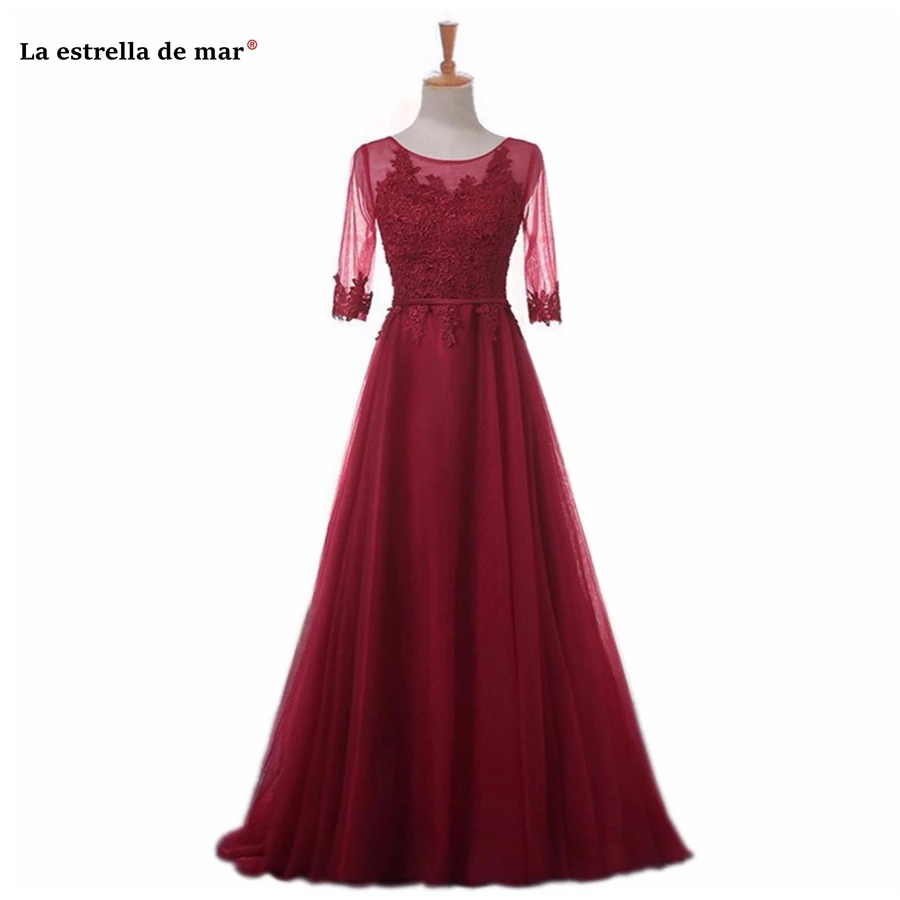 

vestido madrinha 2019 HOT lace Scoop neck Half sleeve A Line blush pink burgundy silver royal blue mint green bridesmaid dress