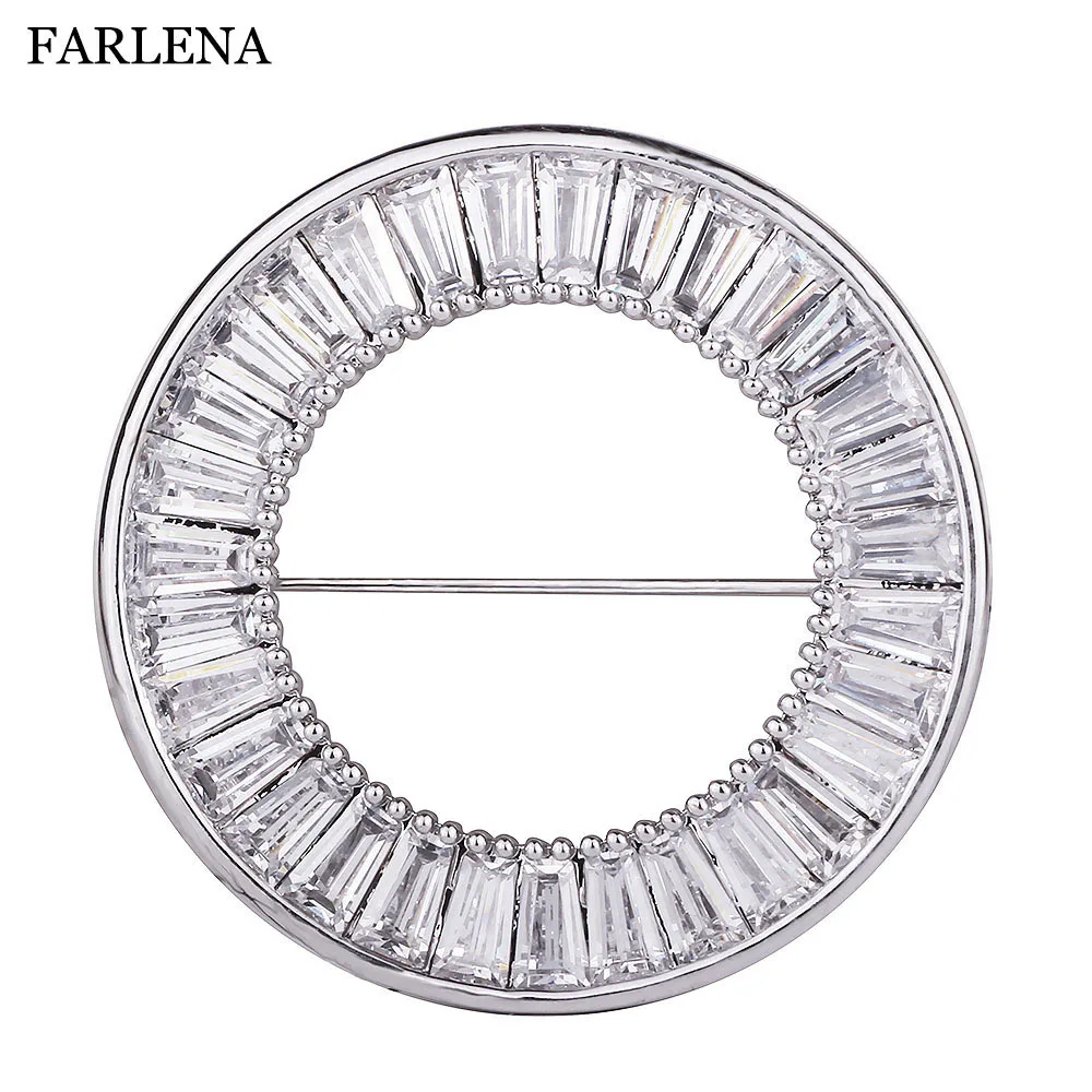 

FARLENA Jewelry Fashion Round Brooch pins inlay with Trapezoidal Crystal Elegant AAA Cubic Zirconia Brooches for Women