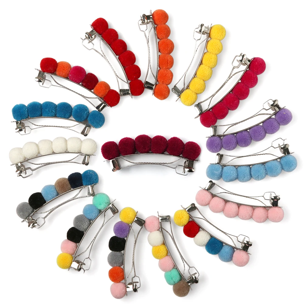 

Multicolor French Hair Barrette Clips Pom Ball Women Hair Ponytail Holder Clip Hairgrips Hairpins