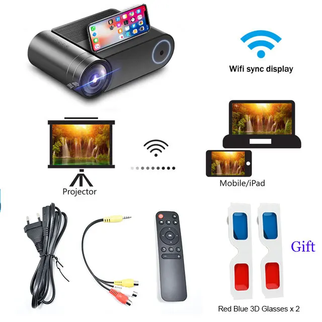 Salange Мини проектор YG420, 720P проектор 2400 люмен 1280x720, видео проектор HDMI USB 1080p проектор Bluetooth wifi проектор - Цвет: Sync version
