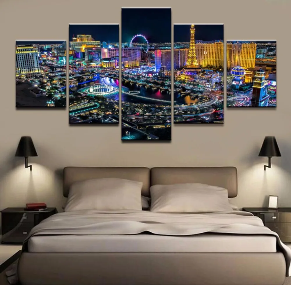 Горячая 5 шт. Las Vegas City холст картины на холсте настенная живопись для дома Декор