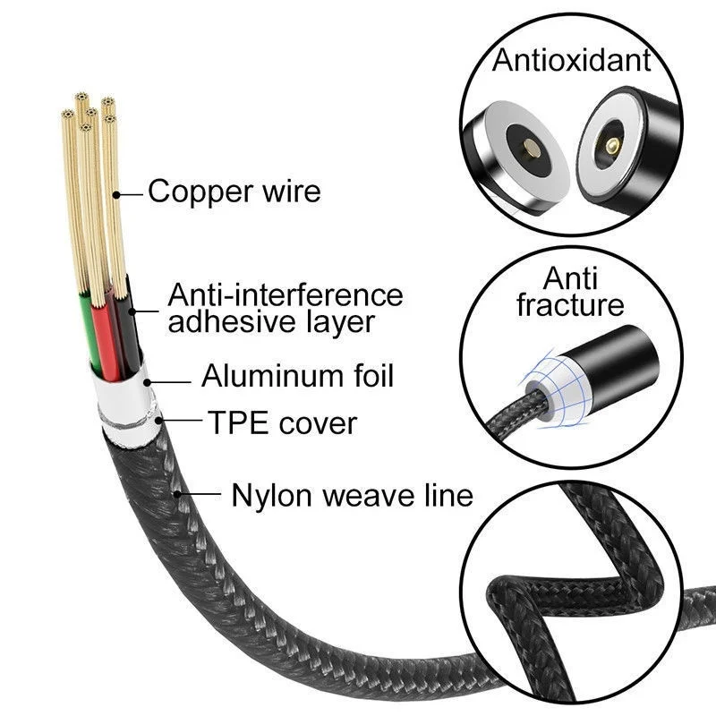 GEUMXL Магнитный кабель для быстрой зарядки нейлоновый Плетеный Magnetic 8 Pin/Micro/type-C USB кабель для зарядного устройства для iPhone