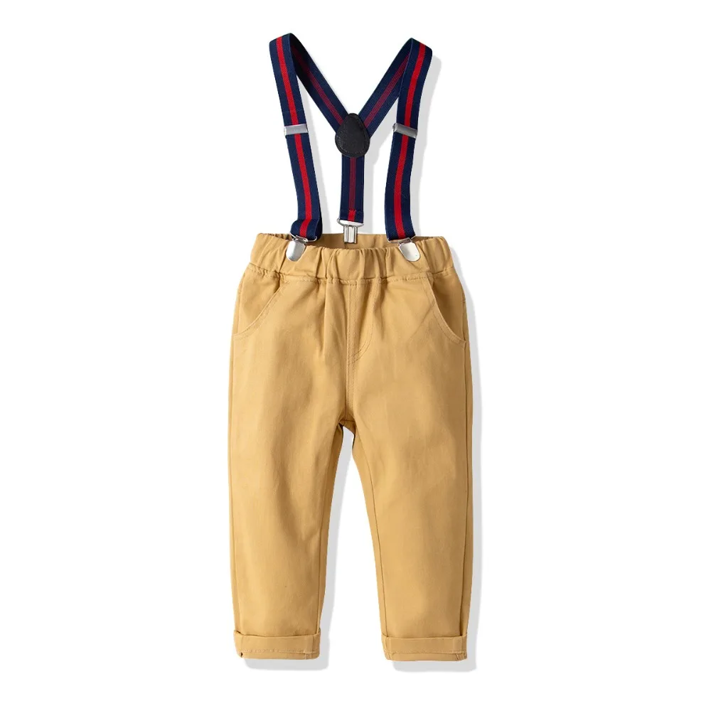 

Cute Boys Candy Brown Khaki Pants with Overall Belt 2pcs Sets Western Fashion Baby Boys Spring Autumn Pants