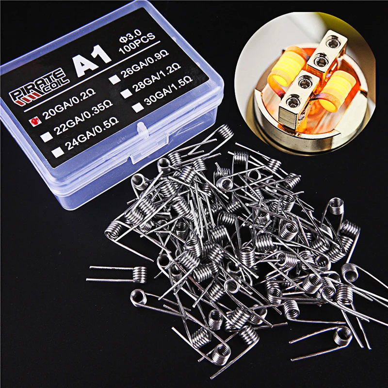 

100pcs A1 Prebuilt Premade Coil for Electronic Cigarette RDA RTA RBA RDTA Atomizer Pre Coiled resistance Heating Wick Wire