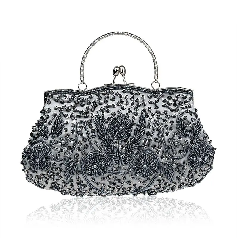 Womens Brand Fashion Polyester Beaded Handbag Wedding Party Prom Clutch Purse Evening Bag for Women Girls(Silver white) Womens Brand Fashion Polyester Beaded Handbag Wedding Party Prom Clutch Purse Evening Bag for Women Girls(Silver white)
