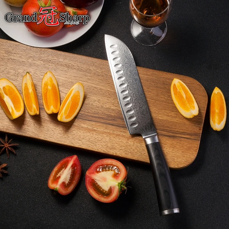 GRANDSHARP дамасский поварской нож кухонные ножи японский vg10 нож сантоку из дамасской стали для очистки мяса филе овощные инструменты для приготовления пищи