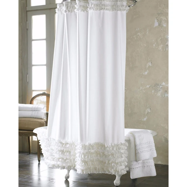 180*180cm White Lace Shower Curtain Waterproof Mildewproof Polyester