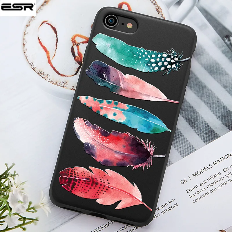 

ESR Case for IPhone 7 Flower Watermelon Hard PC Phone Cases Feather 3D Print Cover Coque for IPhone7 8