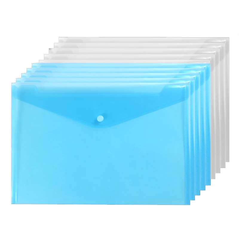 

20 Pieces Plastic Envelopes - Poly Envelope With Snap Button Closure Plastic Folders Premium Quality Document Folder A4 Size