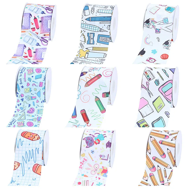

(50 yards/lot) High quality 3" back to school printed cartoon ribbons for cheer bows