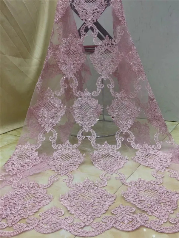 2019 high quality sequence French Nigerian sequins net lace African tulle mesh fabric for dress 5yards/lot peach | Дом и сад