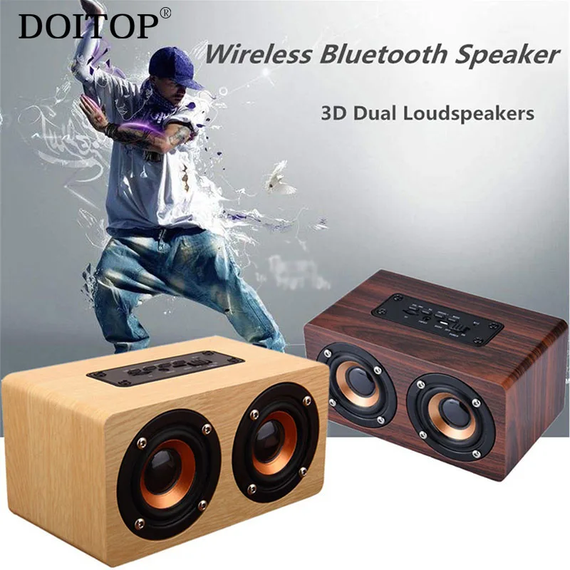 DOITOP деревянный HIFI Bluetooth динамик беспроводной сабвуфер 3D стерео двойной громкий динамик s объемный бас Поддержка TF долгое время воспроизведения A3