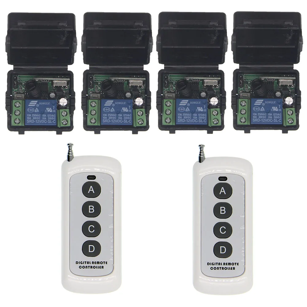 

500m Mini Size DC 12V 1 CH 1CH RF Wireless Remote Control Switch System,4CH Transmitter + Receiver,Momentary / Toggle