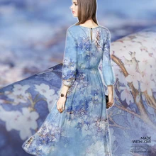 Ограниченная серия, белая груша, синяя ткань, цифровая живопись, шелк тутового шелкопряда, органза, сатин, ткань, скелет, tissu au метр, яркая ткань, сделай сам