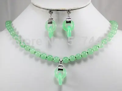 

FREE SHIPPING>>@> Wholesale JWEW6529 beautiful natural light green jade necklace pendant earrings set AAA Natural jewelry