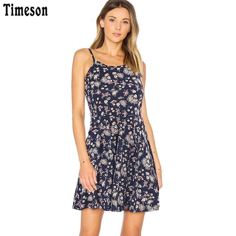 Timeson Floral Spaghetti Strap Dress Women 2017 Summer Casual Beach ...