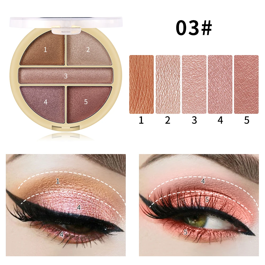 MISS ROSE 5 Colors Matte Pearlescent Eye Shadow Daily Pigment Eye Shadow Palette - Цвет: 03