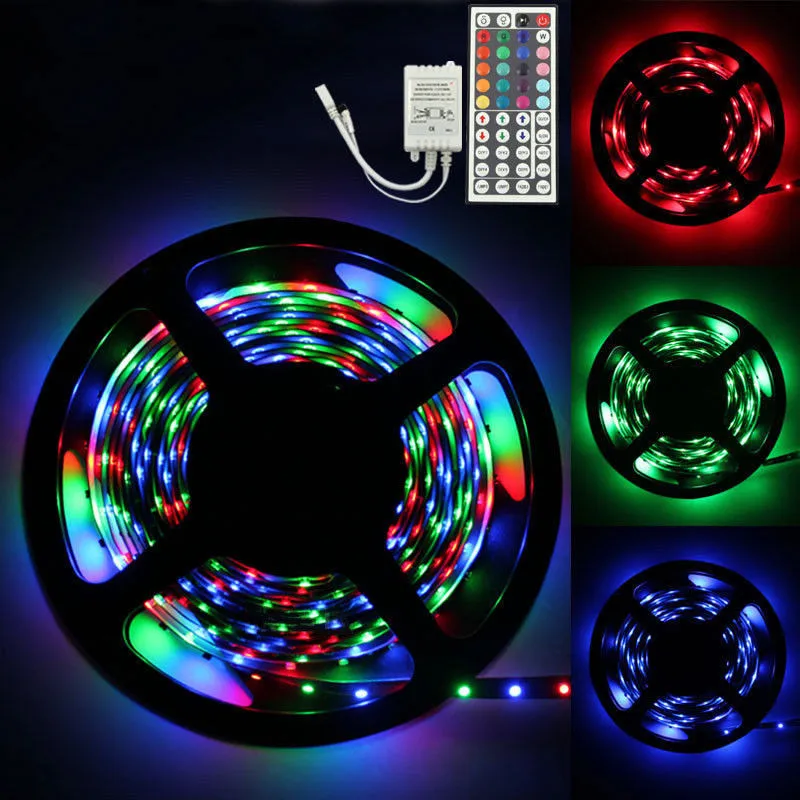 #Best 5M RGB 3528 300 Led SMD Flexible Light Strip Lamp+44 key IR Remote Controller TV PC Screen Backlight Closet Kitchen lighting