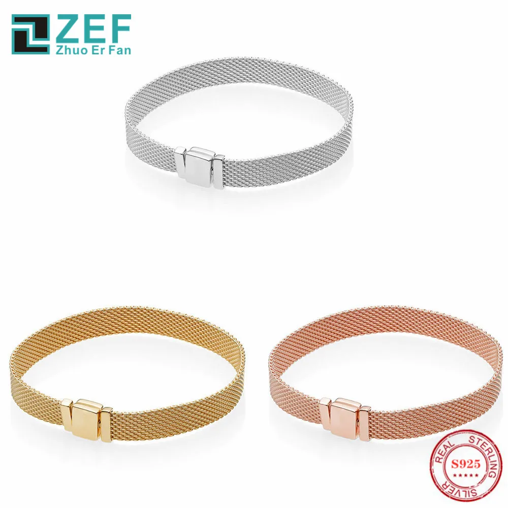 

ZEF pan 925 Sterling Silver Bracelet,Reflexions Sparkling Mesh Charm Original Jewelry Luxury Fashion Women Gift