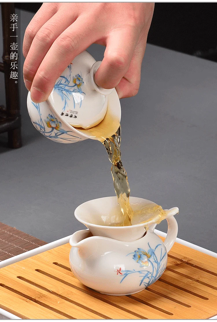 Китайский чайный набор Gaiwan синий и белый фарфор кунг-фу чайный набор Tureen керамическая чашка для чая здоровье чайный горшок чайная чашка мастер чашки