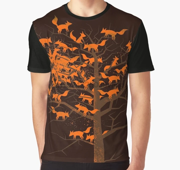 

All Over Print T Shirt Men Funy tshirt Blazing Fox Tree Graphic T-Shirt