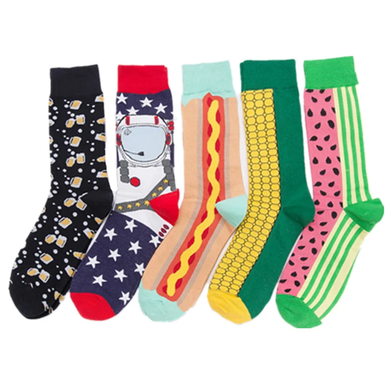 

5pairs/pack Unisex Colorful Socks British Wind Socks Corn Beer Cup Watermelon Spaghetti Astronaut Cotton Socks
