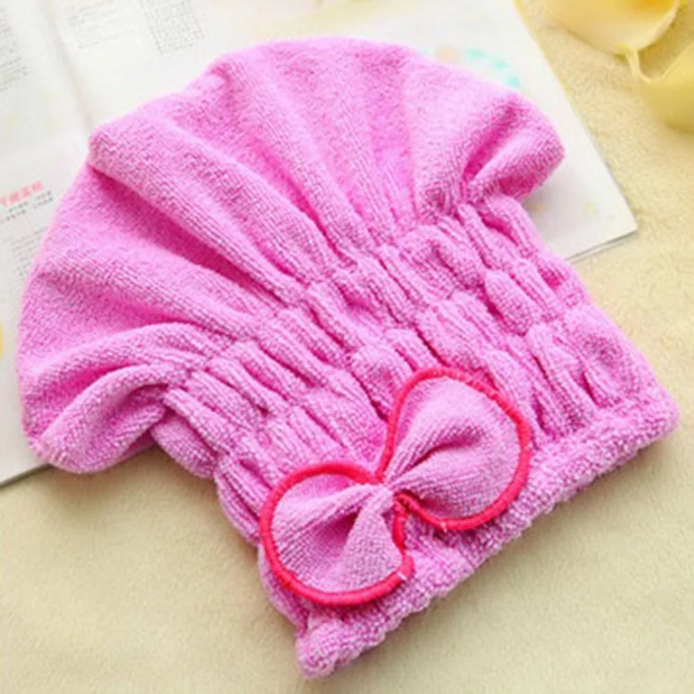 

Creative Shower Cap Wrapped Towels with Bow Microfiber Bathroom Hats Superfine Fiber Quickly Dry Hair Hat Bath Accessories