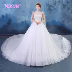 YQLNNE 2018 белый V шеи Бисер свадебное платье Тюль Vestido De Noiva босоножки, поезд собор