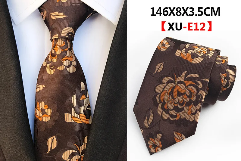 Мужской модный галстук 8 см, Шелковый Классический галстук, желтый, синий, в клетку, в полоску, с цветами, галстуки, бизнес стиль, Свадебные Мужские галстуки, подарочные аксессуары - Цвет: E-12