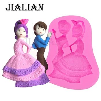 

3D Boys and girls dancing chocolate wedding cake decorating tools DIY baking fondant silicone mold T0324