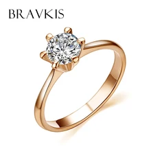 BRAVKIS vintage rose gold color promise engagement rings for women round cz stone solitaire ring wedding bands jewel BJR0012A