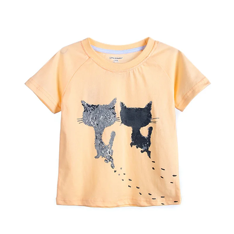 

Little Maven New Summer Brand Children Fashion Two Cats and Fish O-neck Short Quality Cotton Knitted Boys Casual Tshirt