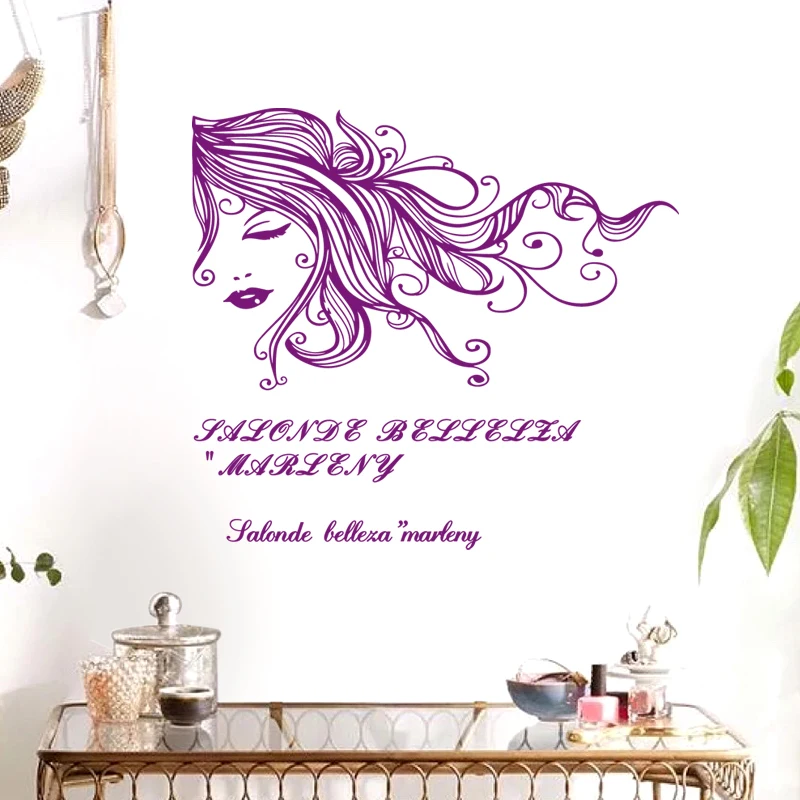 Hair Salon Sticker Beauty Decal Haircut Name Posters Vinyl Wall Art Decals Decor Decoration Mural Salon Sticker M0048