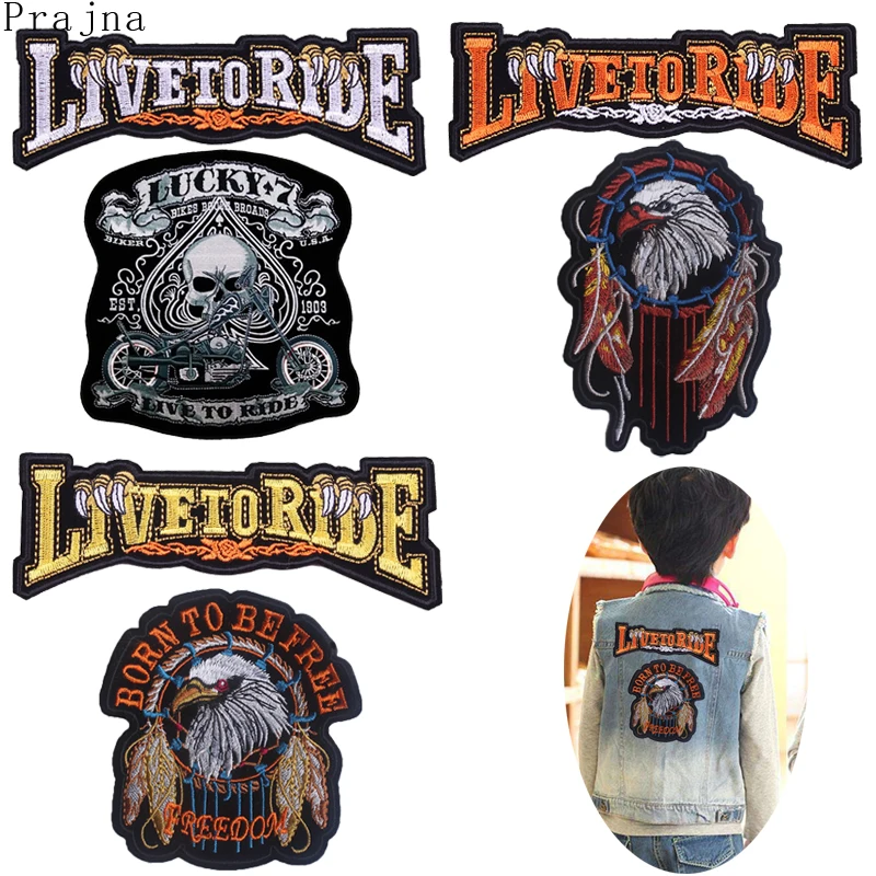 Prajna Live To Ride Patch Motorcycle Letter Hippie Patches Iron On Embroidered Patches For Clothes Stripes Stickers DIY Applique