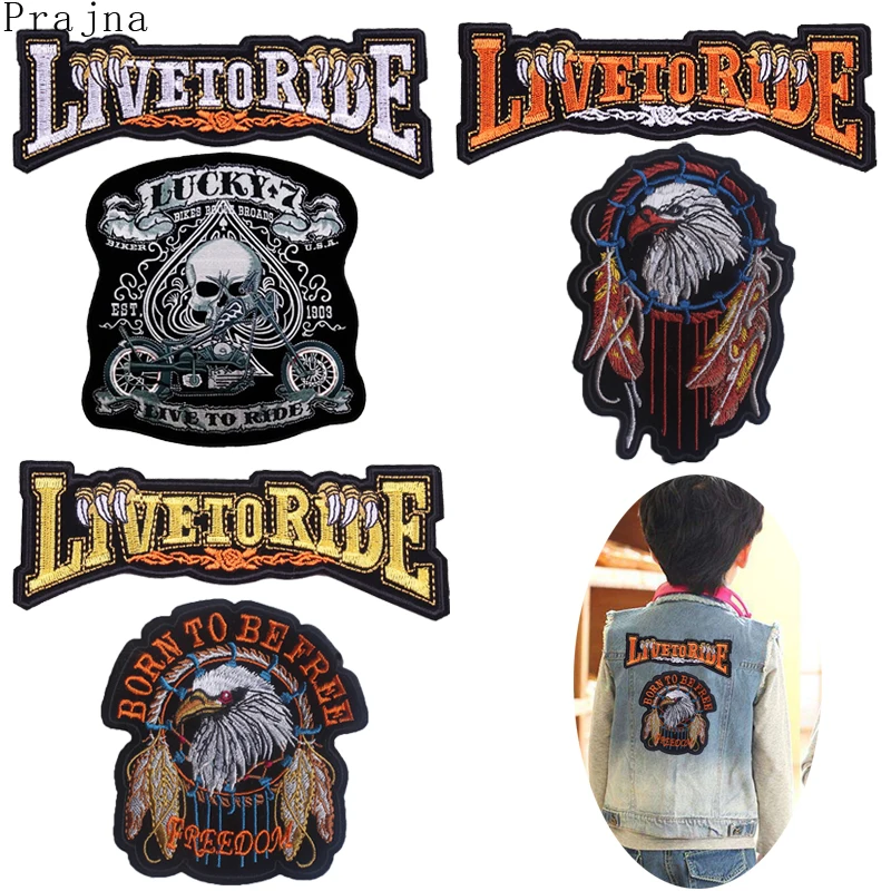 

Prajna Live To Ride Motorcycle Patch Punk Biker Iron On Embroidered Patches For Clothes Stripes Hippie Letter Patches Applique