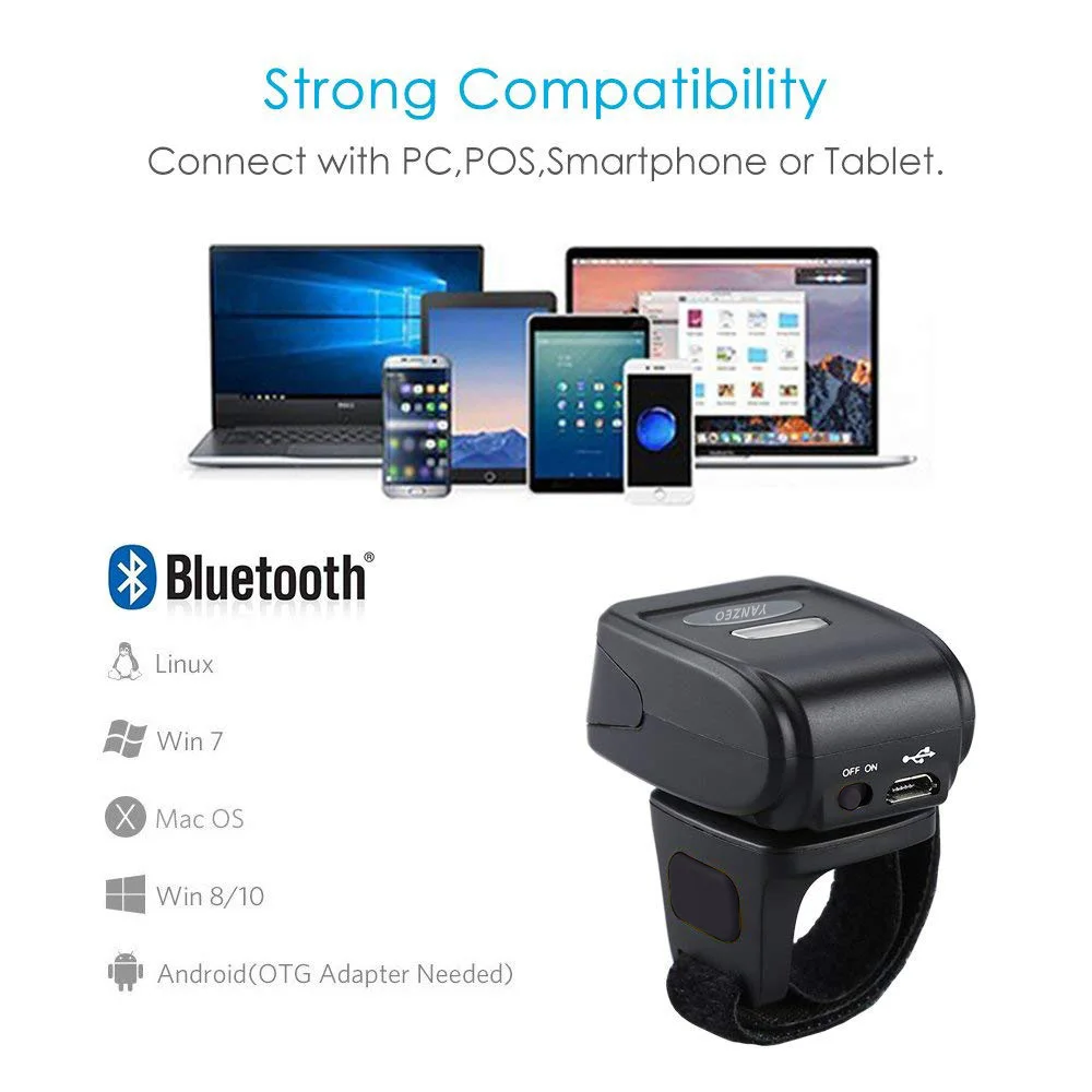 Yanzeo R1820 супер удобный портативный 2D QR кодер носимое кольцо беспроводной палец 2,4 г Bluetooth сканер штрих-кодов