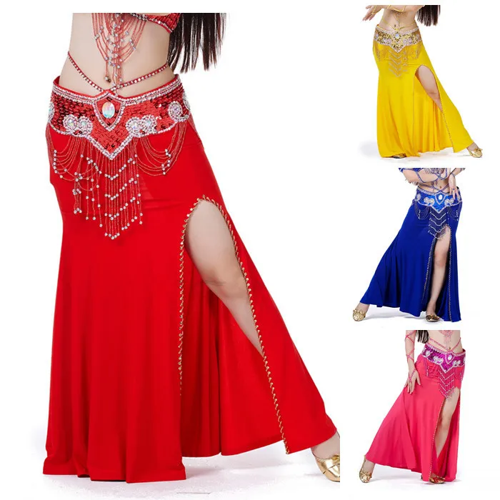 BestDance Belly Dance Professional Skirt Dress Dancer Tribal Costume Side Slit Maxi Long Skirt