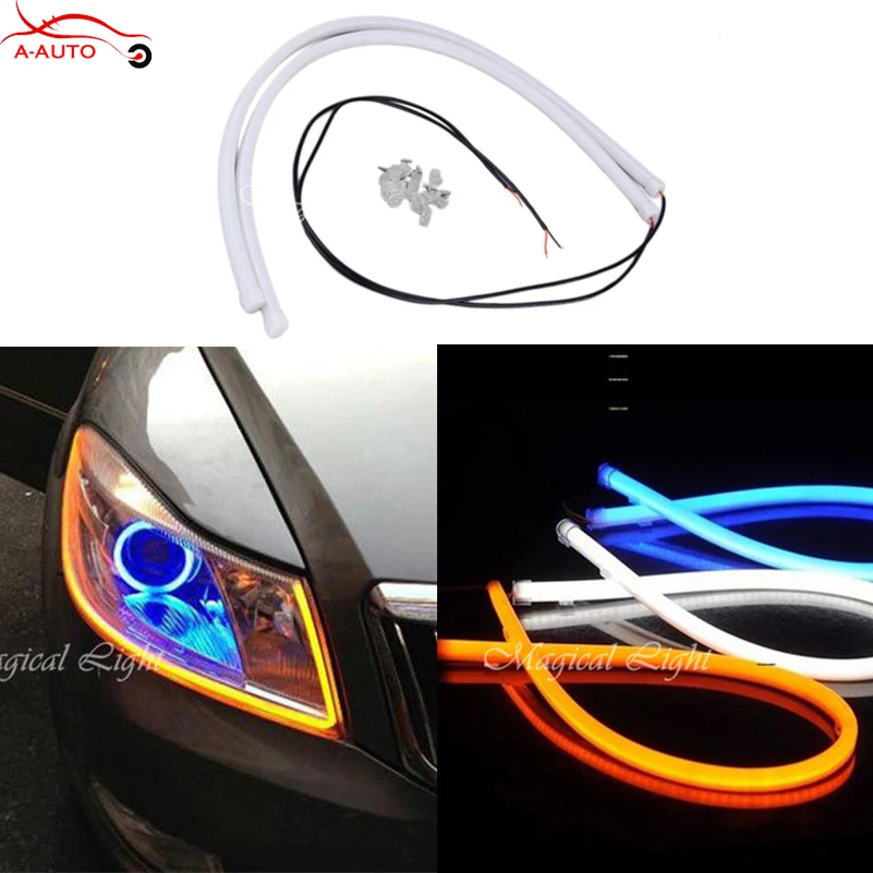 2 x гибкая LED Белый Янтарь трубка полосы Тип DRL фары СИД сигнала поворота switchback глаза Ангела света парковка лампы 2 x гибкая LED Белый Янтарь трубка полосы Тип DRL фары СИД сигнала поворота switchback глаза Ангела света парковка лампы