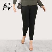 Sheinside размера плюс простой черный карандаш рабочая одежда леггинсы офисные женские обтягивающие укороченные эластичные женские элегантные осенние брюки
