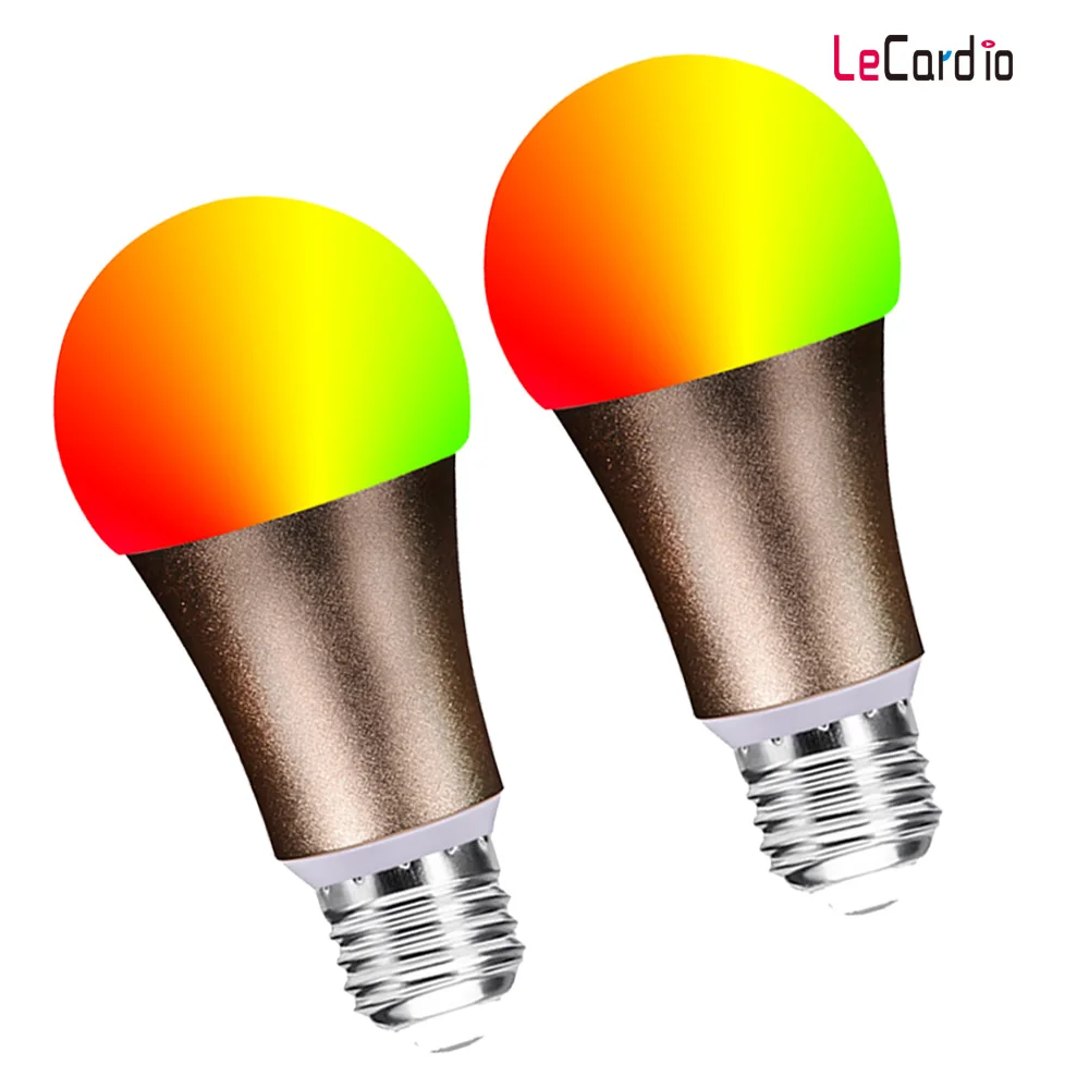 2PC Home Smart WiFi RGBW Light Bulb E27 E26 B22 LED Multicolor Dimmable Voice Wakeup Lamp Bulb Compatible Alexa/Google Assistant