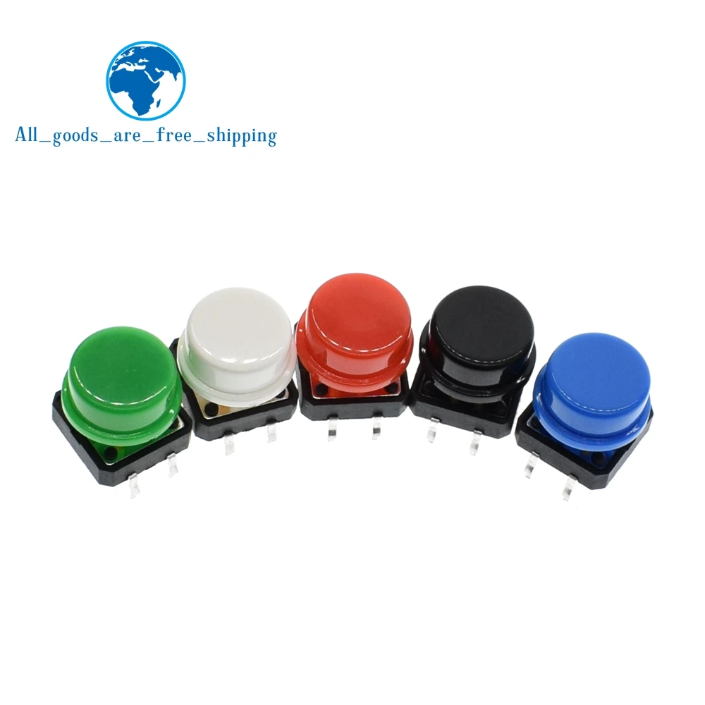 

25PCS Tactile Push Button Switch Momentary 12*12*7.3MM Micro switch button + 25PCS Tact Cap(5 colors) for Arduino Switch