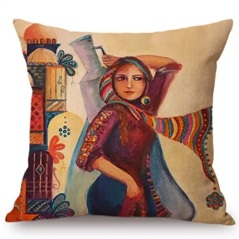 Islamic Painting Art Arab Woman Carrying Plate Muslim Home Decoration Sofa Throw Pillow Case Mediterranean Style Cushion Cover Cushion Cover Aliexpress