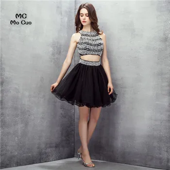 

Two Pieces Gown 2017 New Ball Homecoming dress Short Pearls Black Cocktail party dress Organza Homecoming dresses