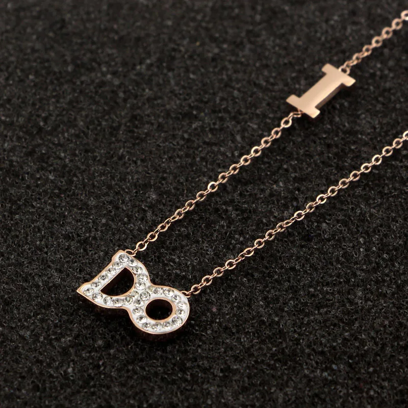 

New Arrival Personality Inlaid Crystal Letter I DO Necklace Pendant Small Size Titanium Steel Rose Gold Color Woman Necklace