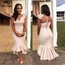 Горячая Распродажа Высокая Низкая Русалка Вечерние платья Bateau шеи бисерные вечерние платья Аппликация Vestidos De Fiesta пуговицы сзади