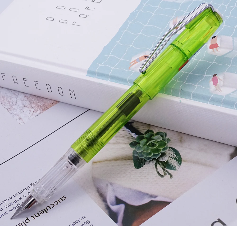 Обновленный прозрачный Wingsung 3010 перьевая ручка E/F 0,38/0,5 мм чернильная ручка КРЫЛО Sung серебряный зажим 4 цвета дополнительно для офиса школы